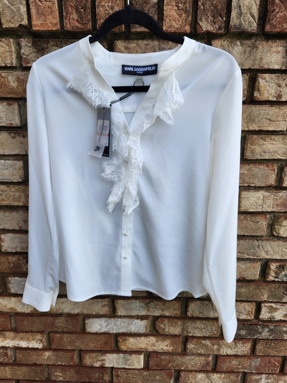 New Women's Karl Lagerfield Paris Suits White Lace Shirt, size XS